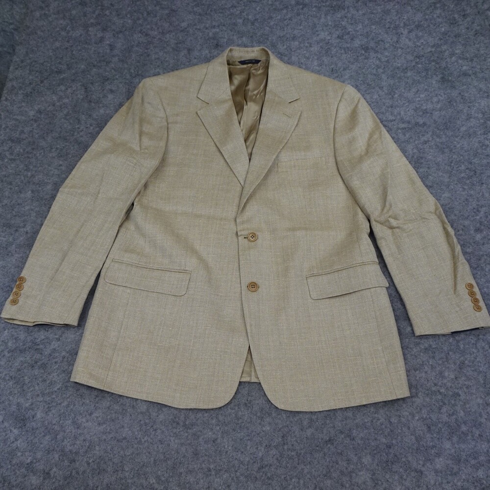 Brooks Brother Suit Jacket Mens 43R Beige Wool Linen Coat Blazer Houndstooth